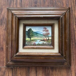 Vintage Signed P Strada Miniature Oil Painting Original Landscape River Framed
